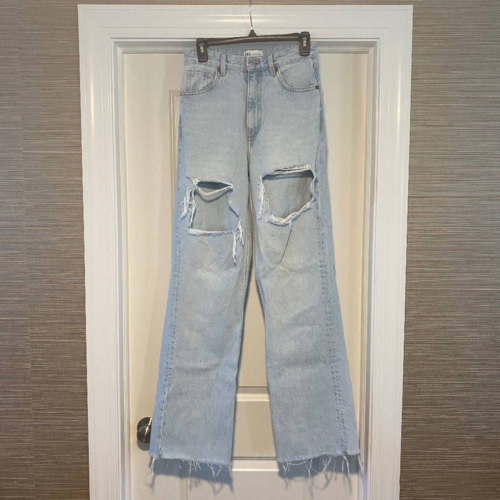 Zara Ripped Wide Leg Jeans Size 4